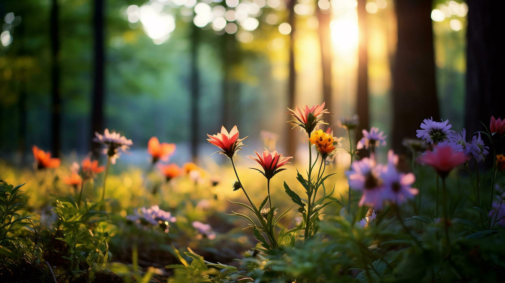 Promos Jardinove Magasin -Promos Jardinove Magasin various kinds of flowers grow in the depths of the natural forest ai generative free photo